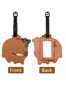 1 件可爱硅胶水豚行李牌，带有时尚眼镜、水桶和鱼图案，背面有铭牌，防丢失，适用于手提箱、背包、礼物，轻巧耐用的旅行配件