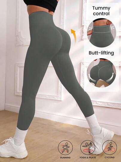 1pc Women's Seamless High Waist Butt Lifting Slimming Black Solid Color Leggings, Warm, Breathable, Stretchy Winter Fabric, Suitable For Gym, Outdoor Sports, Ideal For Workout And Running, Also A Must-Have For Christmas