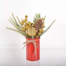 1pc Christmas Centerpiece Decor, Featuring Artificial Holly, Red Berries, Pine Cones, Assorted Christmas Ornaments, Glitter Balls, Country Style Planter Home Decor Christmas Decorations Room Decor Winter