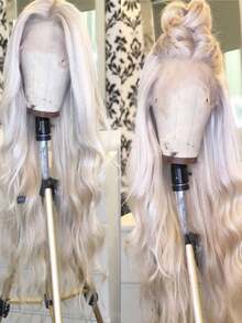 Platinum White Body Wave Lace Front Wigs Human Hair For Women 250 Density Glueless Wigs Human Hair Pre Plucked Bleached Knots 13x6 HD Transparent Brazilian Remy White Colored Wig Water Wave Human Hair Wig With Baby Hair - 米色 - 查看 8