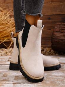 秋冬女士踝靴、平底鞋、黑色鞋、冬靴、黑色靴子、女鞋、平底鞋、新款鞋、踝靴、女鞋、高跟鞋 - 米色 - 查看 5