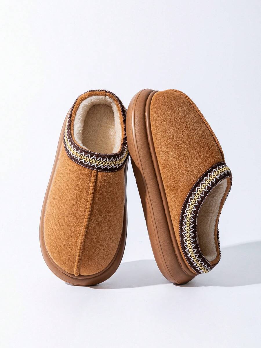 Dép bông mềm mại, thời trang và thoải mái cho nam mùa thu/đông, dép đi trong nhà đế dày chống trượt, giày ấm áp cho nam và nữ - Màu Khaki - Xem 1