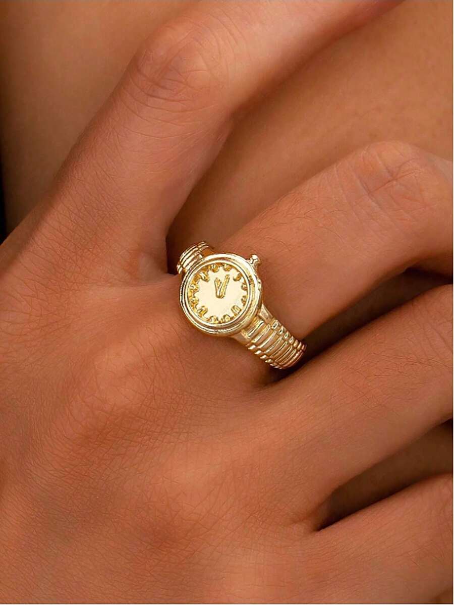 1 pieza Anillo de reloj de metal de color dorado para mujeres y hombres, anillo de reloj de metal, anillo de reloj decorativo