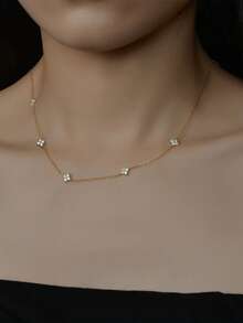 1pc Four-Leaf Clover Copper Inlaid Zirconia Necklace For Women, Suitable For Spring, Summer, All Seasons