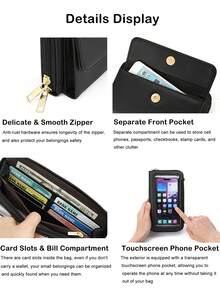 MIYIN Ví nữ tối giản chống trộm RFID, ví đựng điện thoại có dây đeo cổ tay và dây đeo vai điều chỉnh được, ví điện thoại nắp gập màu trơn, ví da giả đa chức năng có khóa kéo và khe đựng thẻ, thích hợp làm quà tặng sinh nhật, ngày Valentine và các dịp khác, quà tặng cho phụ nữ, nữ công sở (màu đen), túi đựng điện thoại chống trộm, ví nữ. - màu đen - Xem 12