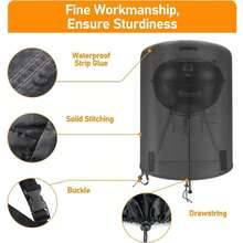 Funda para barbacoa Raweao Kettle, funda impermeable para barbacoa Weber, funda redonda para cocinar al aire libre - Negro - Ver 4