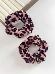 2条装女士复古优雅丝绒豹纹发圈，弹性发绳，可扎马尾辫、发髻，适合日常佩戴，发圈，发饰，头饰 - 彩色 - 查看 11