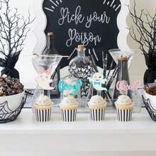 D24 PCS Halloween Gender Reveal Cupcake Toppers Pink Blue Glitter Ghost Halloween Booy Or Ghoul Cupcake Picks For Halloween Gender Reveal Theme Birthday Party Cake Decorations Supplies10