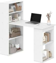 HOMCOM Modern Home Office Desk With 6-Tier Storage Shelves, 47 Writing Desk With Bookshelf, White - màu đen - Xem 11
