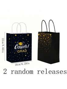 10/5pcs Graduation Theme Paper Bags, White Kraft Paper Bags, Birthday Party Gift Bags, Shopping Jewelry Handbags, Graduation Congratulations Gift Bags, Party Gift Packs, Craft Handbags, Candy Paper Bags, Party Gift Decorations, Party Supplies - Multicolor - View 2