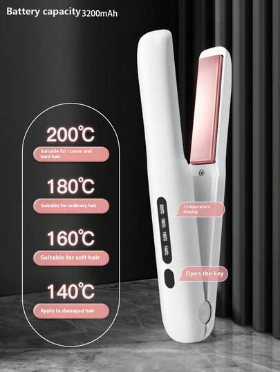 Wireless Hair Straightener, Rechargeable Hair Straightening & Curling Iron 2-In-1, Mini Cordless Straightener And Curler For Men&Women, USB Charging, Long Lasting Battery, Multi-Function For Bangs, Big Waves, Curling