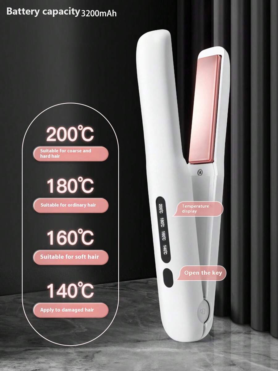Bezprzewodowa prostownica do włosów, akumulatorowa prostownica i lokówka 2 w 1, miniaturowa bezprzewodowa prostownica i lokówka dla mężczyzn i kobiet, ładowanie przez USB, bateria o długiej żywotności, wielofunkcyjna do grzywki, dużych fal, kręcenia