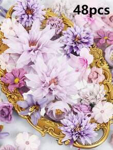 48 件紫色丝绸雏菊和人造玫瑰花头 - 散装人造花，用于 DIY 蛋糕装饰、花环、花圈和花束 - 非常适合婚礼、新娘送礼会、圣诞节装饰、青少年送礼会和家庭派对装饰 - 彩色 - 查看 11