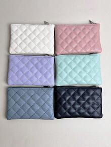 Rhombus Pattern Girl's Coin Purse, PU Leather Short Wallet Large Capacity Card Holder, Cute Fresh Coin Pouch, Leather Zipper Wallet - Multicolor - View 5