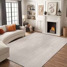 1 Pieza Alfombra de área grande y lujosa con diseño geométrico, lavable a máquina, antideslizante, diseño abstracto vintage en beige y blanco, perfecta para la decoración de la sala de estar, dormitorio, oficina o cafetería - Estilo 1 - Ver 2