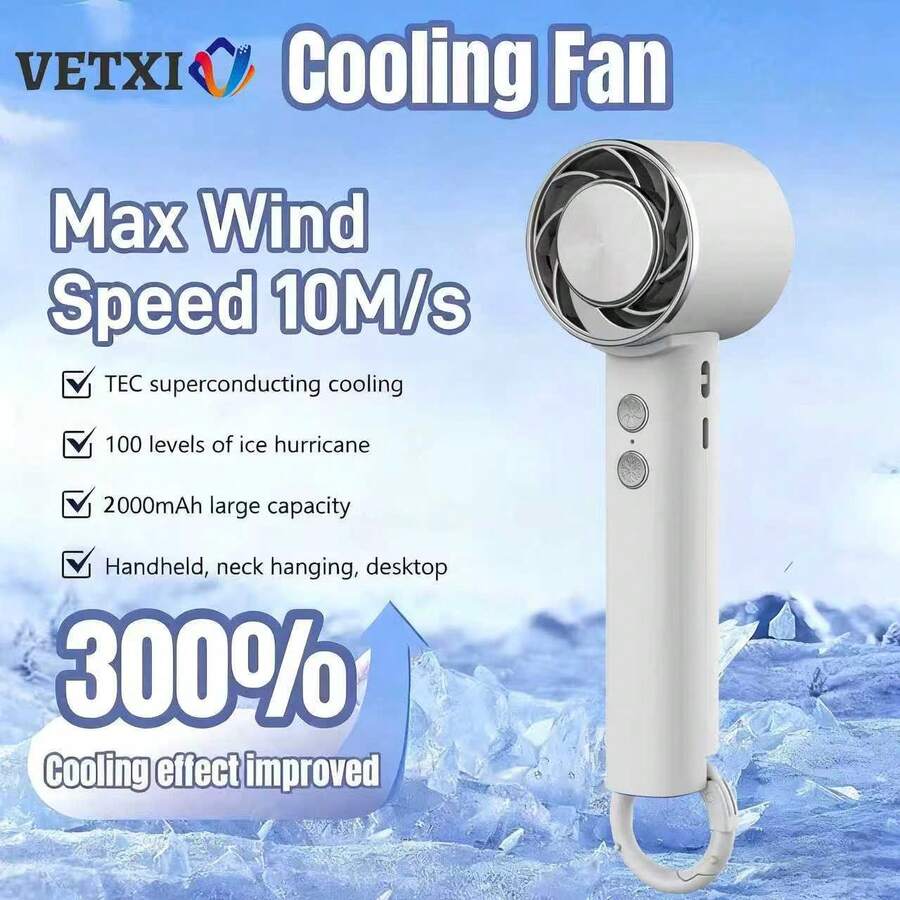Ventilateur mini USB à main à trois vitesses réglables, refroidissement rapide, capable de créer des motifs de fleurs de glace, ventilateur à main rafraîchissant, grande capacité de 2000 mAh, longue durée de vie de la batterie, petit ventilateur, ventilateur à suspendre au cou, faible bruit, convient pour le repos à l'intérieur, le cinéma, la regarder des films dans la chambre à coucher