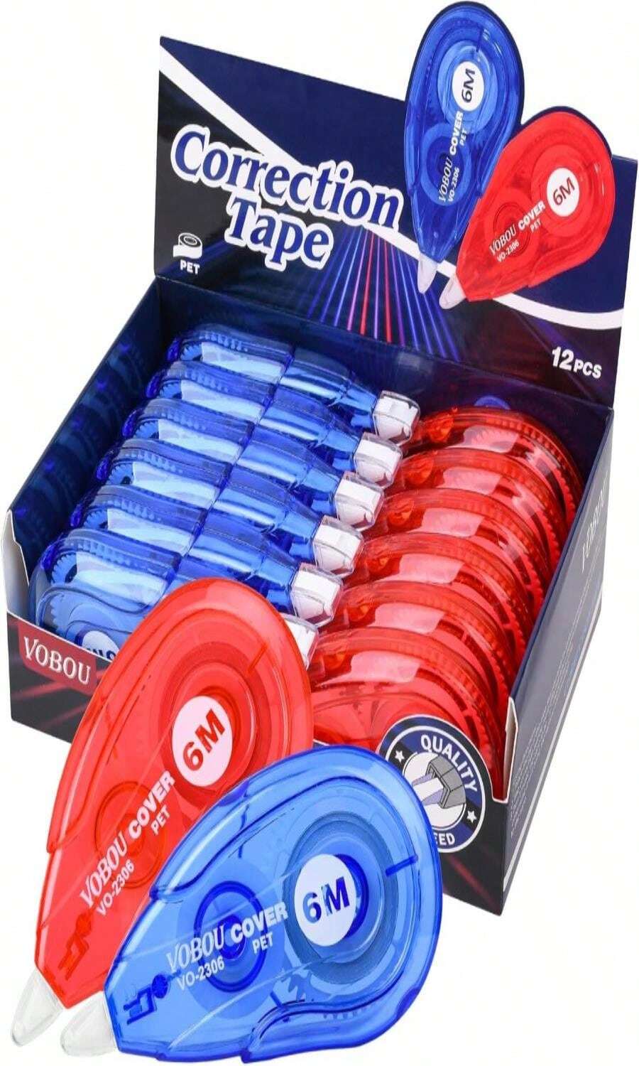 Vobou White Correction Tape, Easy To Use Applicator For Instant Corrections Wrong Writing At Any Time, For School, Office (Red And Blue, 12pack, 6M_256" X 02") - White - View 1