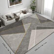 1pc Light Gray Geometric Abstract Art Area Rug, European And American Rectangular Soft Faux Wool Washable Carpet, Suitable For Living Room, Bedroom, Entrance, Bathroom, Hallway, Patio, Kitchen, Indoor Outdoor, All Season Large Size Mat, Home Decor - Multicolor - View 12
