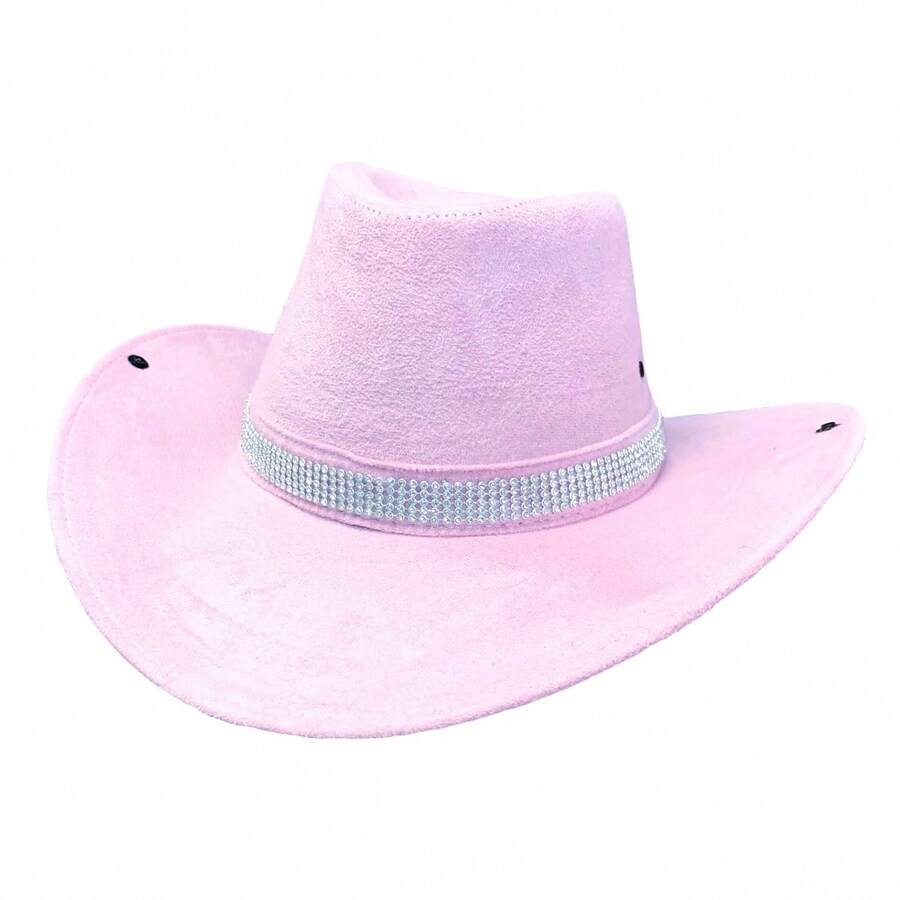 Rodeio Cowntry Suede Hat With Shiny Rhinestone Crystal Band - Hồng nhạt - Xem 1