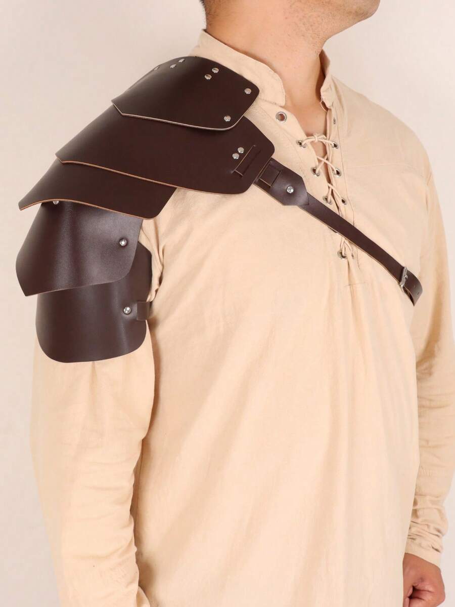 1 pièce Armure d'épaule médiévale en PU, protection d'épaule ajustable à une seule épaule, harnais de guerrier viking, gladiateur, samouraï, chevalier. Accessoire de costume d'Halloween pour hommes - A - Voir 1