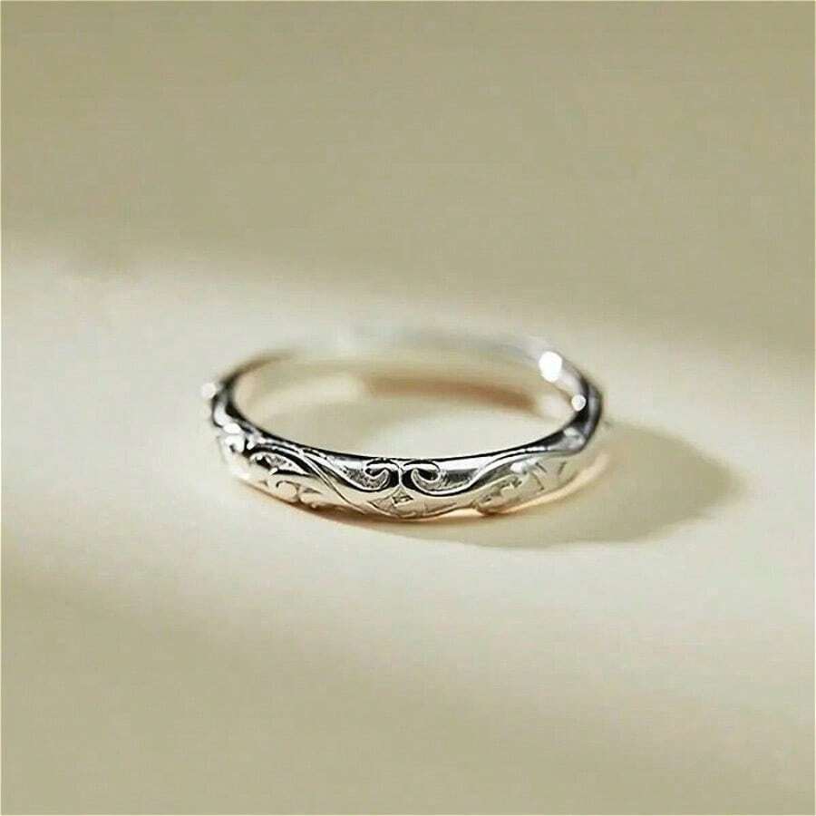 Retro Exquisite Ring, Double Ring Design, Smart Roll Pattern Engraved On The Surface, Simple And Charming, Suitable For Daily Wear And Birthdays And Anniversaries - bạc - Xem 1