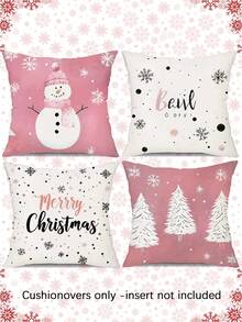 4pcs Velvet-Like Soft Christmas Santa Claus, Christmas Numbers, Reindeer, Snowman, Snowflake Decorative Pillow Covers, Hypoallergenic Polyester Material, Hidden Zipper, No Filling, Suitable For Home Decor, Living Room, Throw Pillow Cases, Cushion Covers, Sofa Decorative Pillows, Home Decor Pads