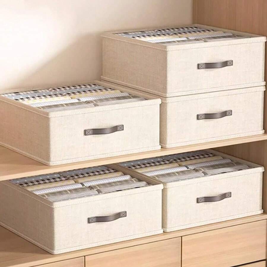 1 pieza Caja plegable para guardar ropa, hecha de tela, con diseño de doble hilera. Ideal para guardar ropa, pantalones, ropa interior, calcetines, camisas, suéteres, etc. Ideal para dormitorio y armarios.