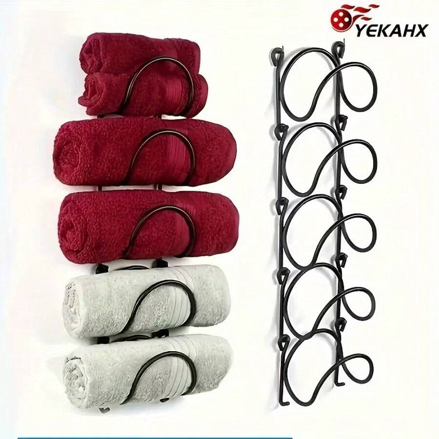 TAIMASI 5pcs Wall-Mounted Punch-Free Towel Storage Rack - Space-Saving, Multi-Functional Organizer For Towels & Bottles - Stylish Bathroom Accessories Set - For Bathroom Organization - Suitable For All Bathroom Styles - Great Gift For Housewarming  - Perfect For Back-To-School, Thanksgiving, Christmas, New Year's, Easter, Fourth Of July, Labor Day, Mother's Day, Father's Day, Valentine's Day, Housewarming, And Super Bol Sunday Organization And Gifting - 銀色 - 查看 1