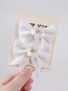 8pcs/Set Girls Plush Rhinestone Bow Hair Clips, Cute Hair Accessories Barrettes For Daily Use, Pink/White/Red - Multicolor - View 6