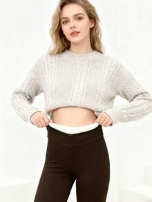 Women's High-Waisted Winter Warm Thickened Leggings - Full Length - High-Rise Stretch Workout Pants With A Waistbandless Design And A Smooth Texture, Perfect For Fitness, Yoga, And Layering - Machine Washable Thermal Leggings (Waistband Not Included) - Elastic High-Waisted Leggings With Natural Details And Solid Colors, Perfect For Fitness And Training - Thermal Pants, Women's Winter Warm Soft-Touch Leggings With Fleece And Thickness - Màu Khaki - Xem 2