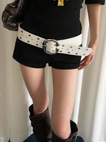 1 chiếc thắt lưng bản rộng bằng da giả cổ điển màu trắng dành cho nữ, thiết kế khoét lỗ, thích hợp khi đi làm và lễ hội âm nhạc - trắng - Xem 3