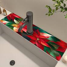 1 Stück schnell trocknendes Kieselgur und Gummi rutschfestes saugfähiges Küchen-/Badezimmer Armaturenpad, das wunderschön dekorierte Blumenmuster für Feiertage ausschneiden kann, Kieselgur rutschfeste Silikon Armaturenschutz Abflusspad, Haushalts-Küchen-Abflusspad, Waschbecken-Schutz, geeignet für alle Arten von Armaturen in Badezimmern und Küchen. - Verschiedenfarbig - Übersicht 14