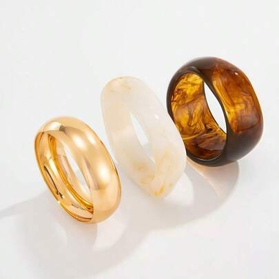 Bộ 3 vòng tay nhựa bán trong suốt bất đối xứng phóng đại dành cho nữ, đa năng