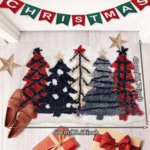 1 Pc Christmas Themed Christmas Tree Shaped Bathroom Mat, Imitation Cashmere Material, Super Absorbent, With Silicone Non-Slip Backing - Machine Washable, Suitable For Home Decoration Bathroom, Sink, Laundry Room, Living Room, Bedroom Decorative Mat, Christmas Decorative Carpet, Christmas Gift Kitchen Rug