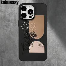 Fundas y carcasas protectoras con diseño de líneas negras y flores, con orificios grandes. Compatibles con phone 16 Pro Max, 16, 15 Pro, 14, 14 Plus/14 Pro Max, 13, 13 Pro, 12 Pro, 11/11 Pro. Regalos para cumpleaños y fiestas. - Negro - Ver 2