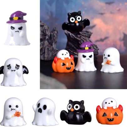 6pcs - Mini Halloween Resin Character Cartoon Wizard Ghost, Halloween Pumpkin Ghost Small Ornaments, Home Decor, Outdoor House Landscape Party Decorations, Halloween Decorations, Best Birthday Gift.