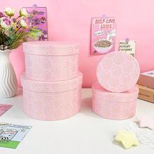Set de 4 cutii cadou rotunde cu model de trandafiri, hârtie imprimată elegantă, design revigorant cu mai multe straturi și capacitate, DIY și stivuibil, potrivit pentru cadouri de ziua de naștere, nuntă, sărbători - Multicolor - Vizualizare 5