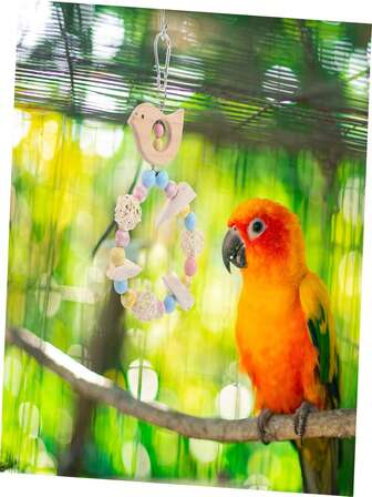 3pcsColorful Bird Swing Stand Parrot Chew With Garland Design Easy Installation For Various Cages Promotes Oral Health Physical Activity For Parakeets And Cockatiels