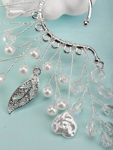 1pc Right Ear Heart-Shaped Pearl Decor Fashion Earring, Stylish Women Earrings - Silver - View 6