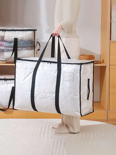 1 قطعة حقيبة تخزين ملابس قابلة للطي مزودة بسحاب - مقاومة للغبار، شفافة لتنظيم البطانيات والوسائد - منظم خزانة ملابس بلاستيكي متين وإكسسوار سفر، منظم تخزين الملابس، تخزين تحت السرير