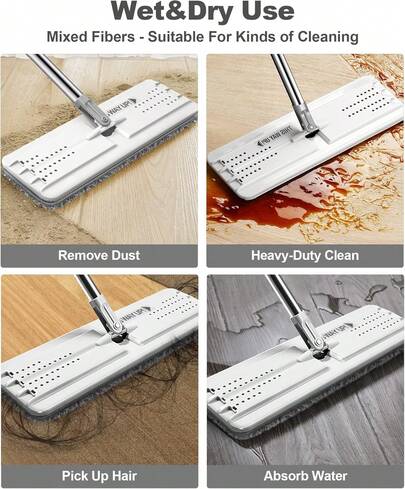 JOYMOOP - Juego de fregona y cubeta con escurridor, con Manos Libres, 3 Almohadillas para Orejas de Microfibra Lavables, Uso en húmedo y, Sistema de Limpieza de Suelos
