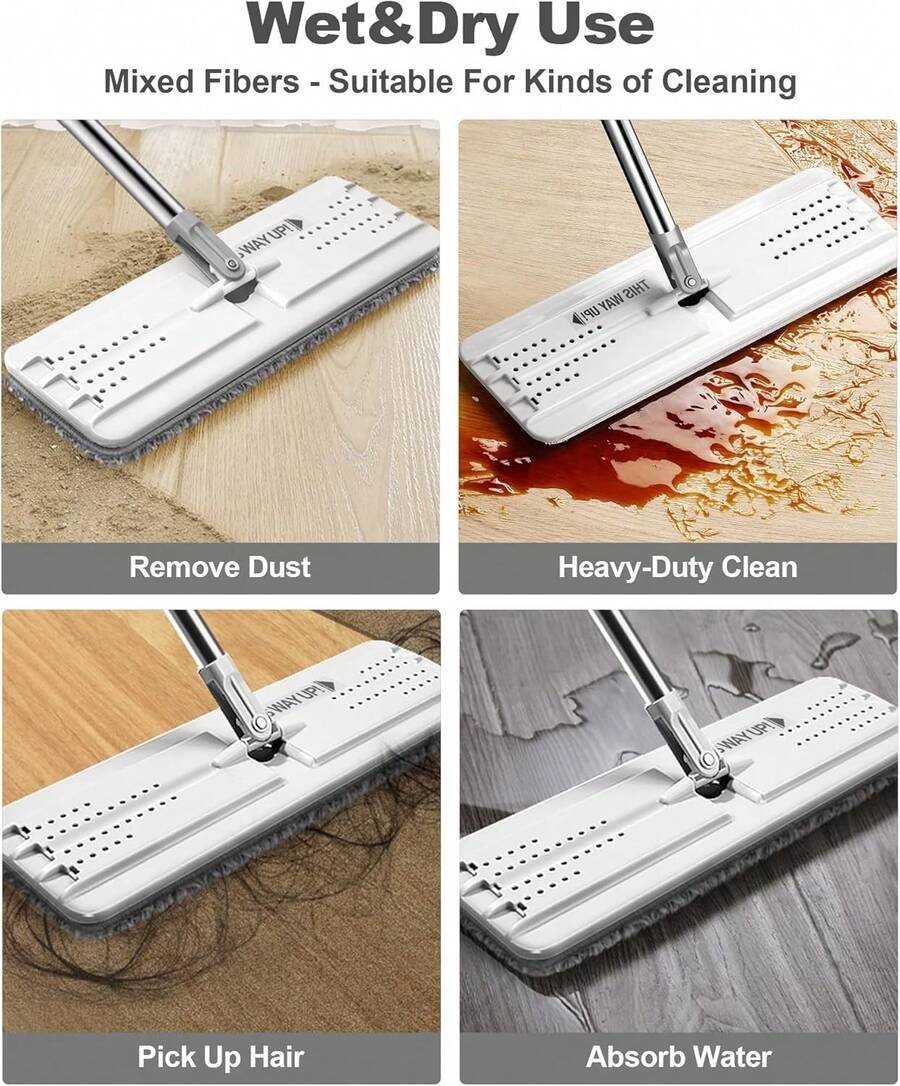 JOYMOOP - Juego de fregona y cubeta con escurridor, con Manos Libres, 3 Almohadillas para Orejas de Microfibra Lavables, Uso en húmedo y, Sistema de Limpieza de Suelos - verde - Ver 1