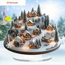 圣诞装饰品，圣诞装饰品，非常适合圣诞节，2D 平面 2D 亚克力圣诞村桌面装饰 - 波西米亚雪景小屋配松树暖灯，多节日家居/办公室装饰，无需电源，完美的礼物，季节性展示，舒适的冬季场景，手工制作，可用于 11 个假期 - 彩色 - 查看 4
