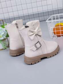 1双女童秋冬保暖内衬柔软PU皮舒适百搭轻便软底室内/室外休闲靴 - 白色 - 查看 3