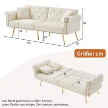Sofa Bed With Bed Function, Adjustable Angle, Gold Feet, With Cushions And Side Storage Pockets - White - View 6