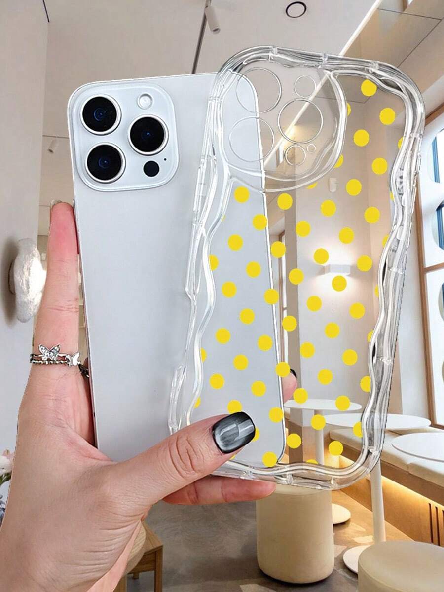 Funda de puntos amarillos trendy, fabricada en material suave anti caídas, antichoque y resistente a arañazos, accesorios móviles resistentes a la suciedad y duraderos, Compatible con iPhone 16ProMax/16E/16Pro/16Plus/16/15ProMax/15Pro/15Plus/15/14ProMax/14Pro/14Plus/14/13ProMax/13Pro/13/13Mini/12ProMax/12Pro/12/12Mini/11ProMax/11Pro/11/XSMAX/XR/X - Transparente - Ver 1