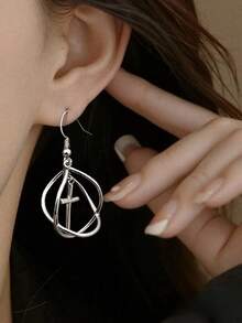 2pcs/Set Fashionable Minimalist Hollow Cross Lantern Dangle Earrings, Versatile For Daily Wear, Party, Halloween