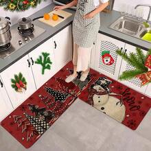 1/2/3 buah Keset Lantai Dapur Tebal 0,47 inci/1,2 cm Motif Pohon Natal & Manusia Salju - Anti Selip, Karpet Tahan Minyak untuk Dapur, Ruang Tamu, Ruang Cuci, Kamar Mandi - Tahan Noda, Tahan Air, Cocok Sebagai Keset Pintu, Dekorasi Ruangan, Mudah Dibersihkan, Anti Lelah - MultiWarna - View 7