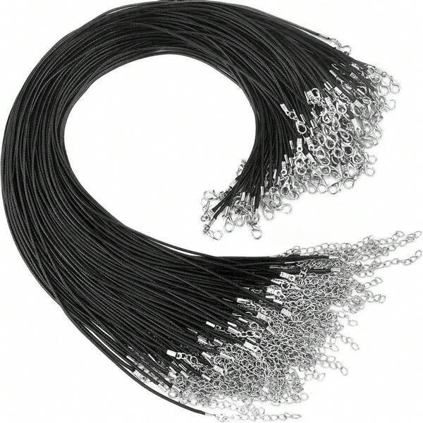 10/200/Pcs 45cm Braided Adjustable Black Leather Rope Wax Cord DIY Handmade Necklace Pendant Lobster Clasp String Cord Jewelry Chains