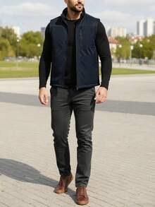 男士轻便户外实用背心，带拉链口袋 - 秋冬休闲无袖夹克